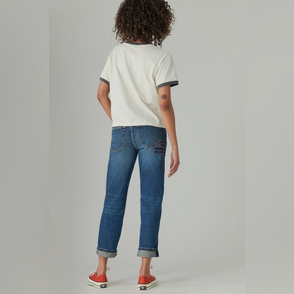 Lucky Brand Lucky Legend Patchwork Mid Rise Boy Denim Hemp Cotton Blue Jeans 28 - Picture 2 of 16